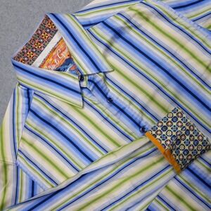 Robert Graham Shirt Medium Flip Cuff Bright Geometric Designer Luxury Light